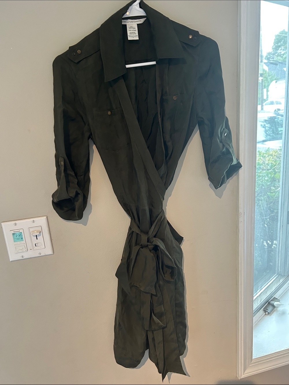 Olive Green Wrap Trench Coat - Women